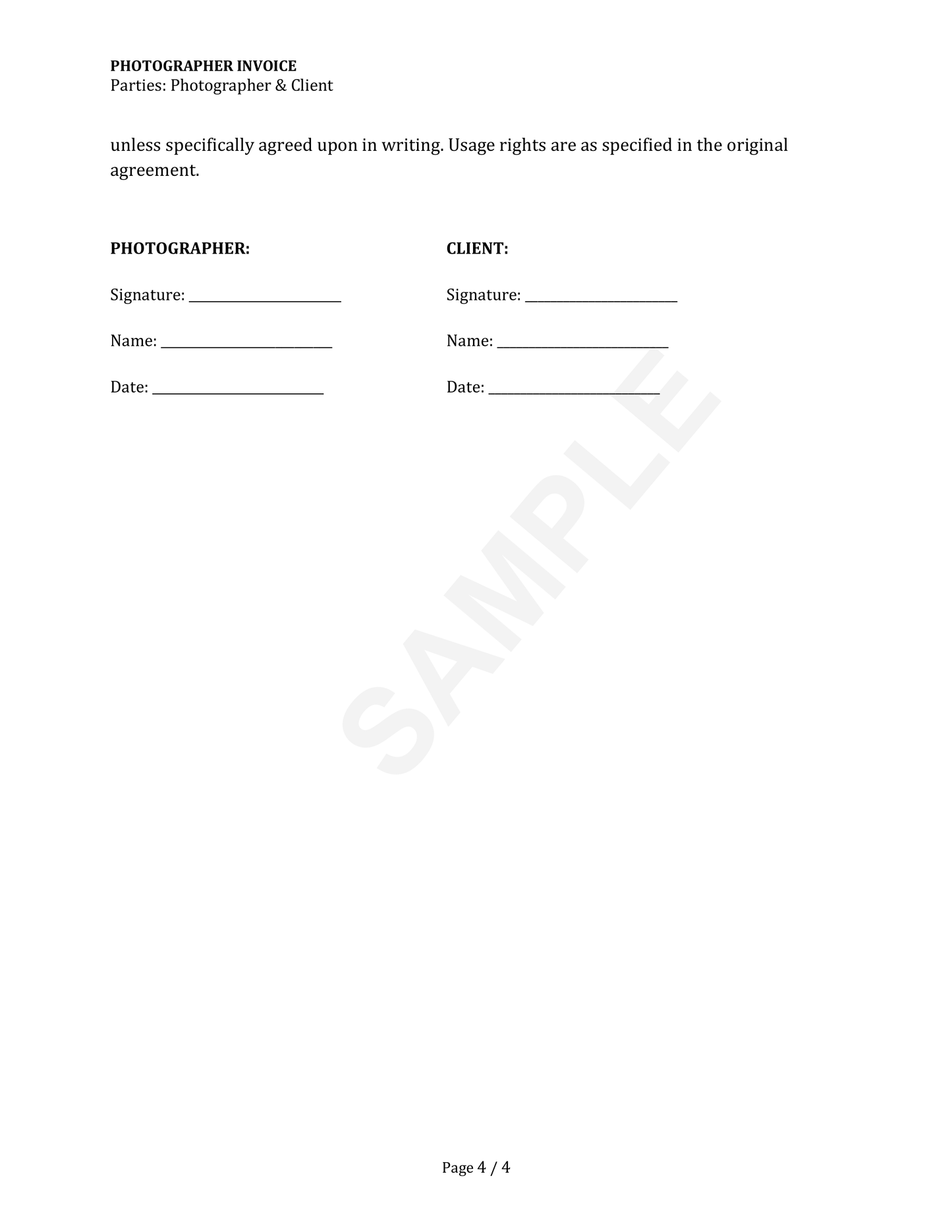 Photographer Invoice Template