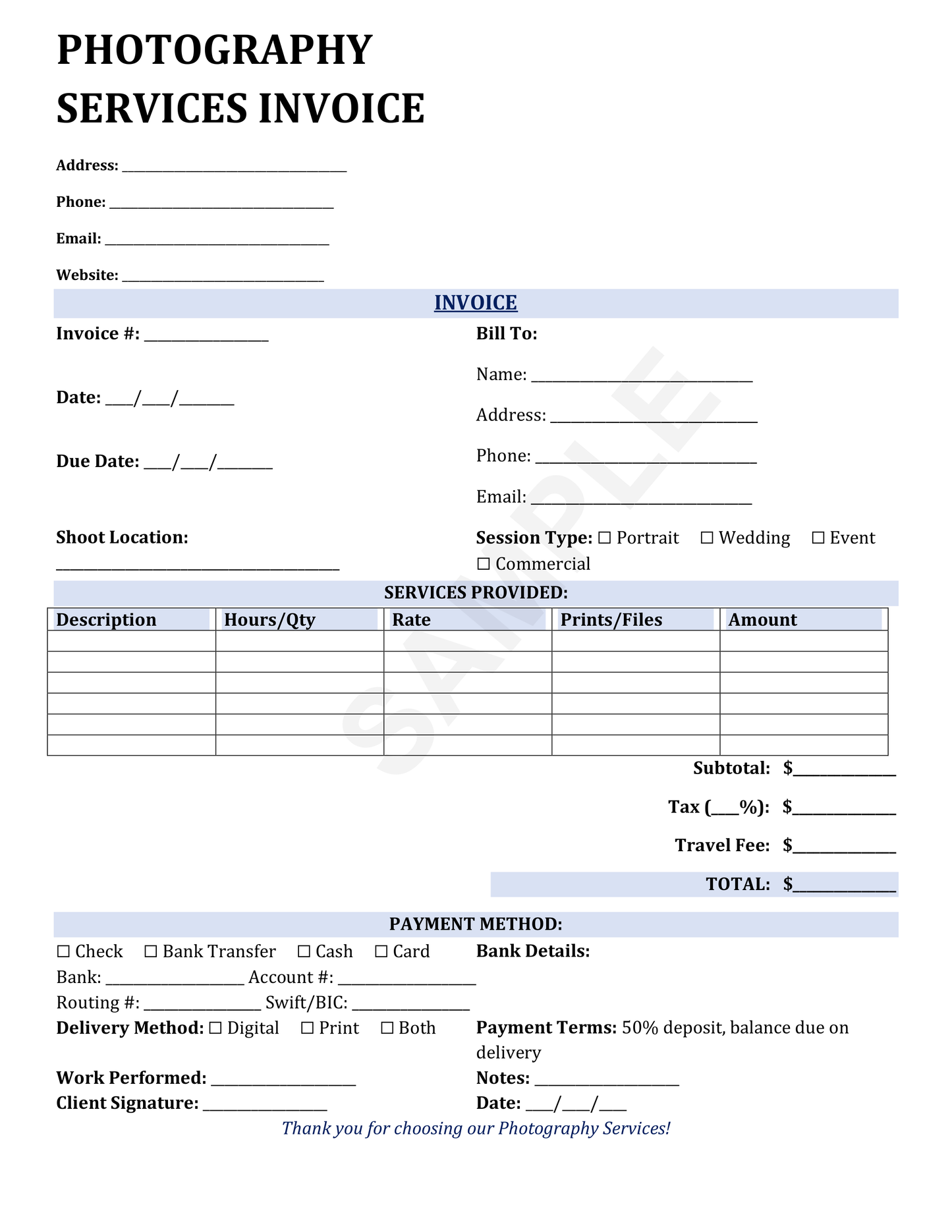 Photography Invoice Template