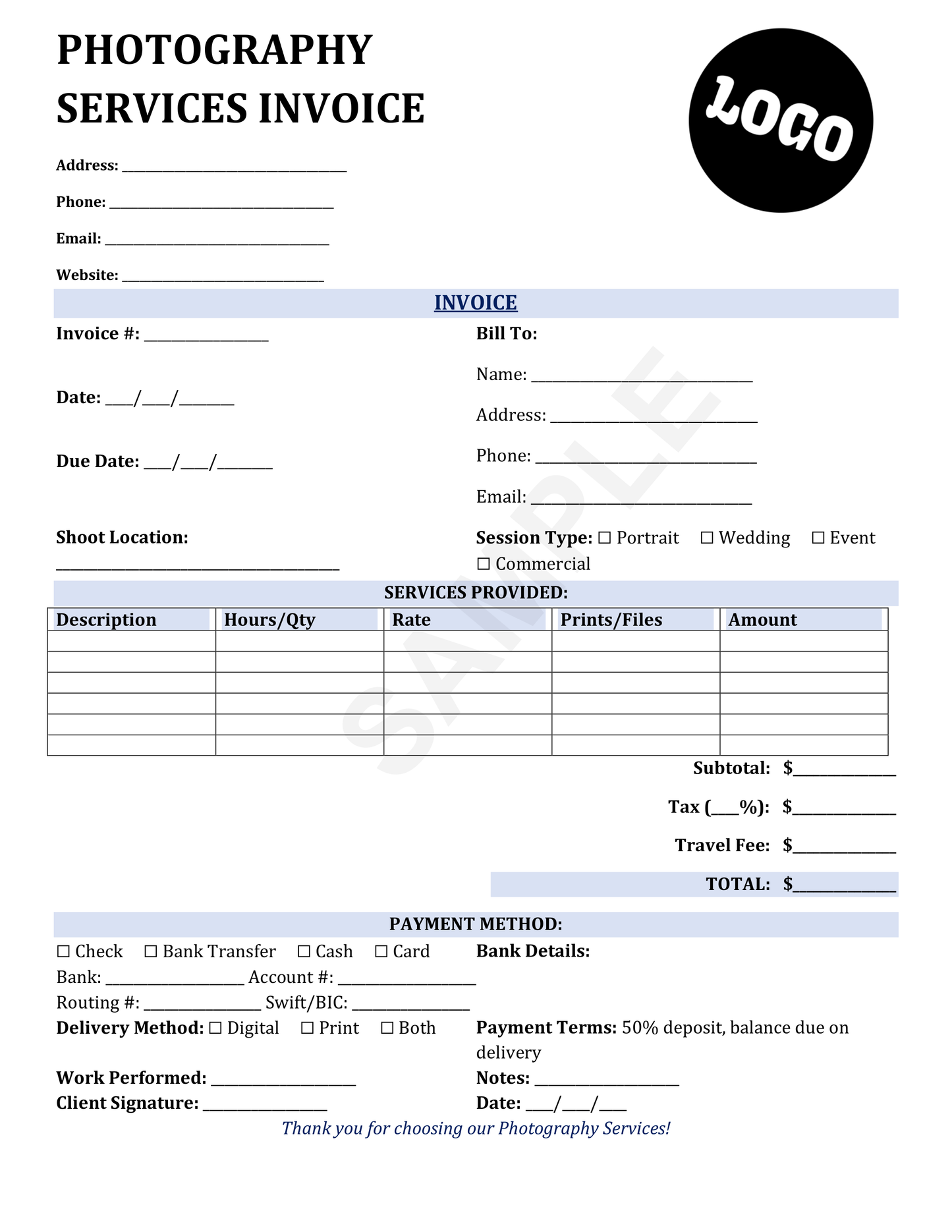 Photography Invoice Template