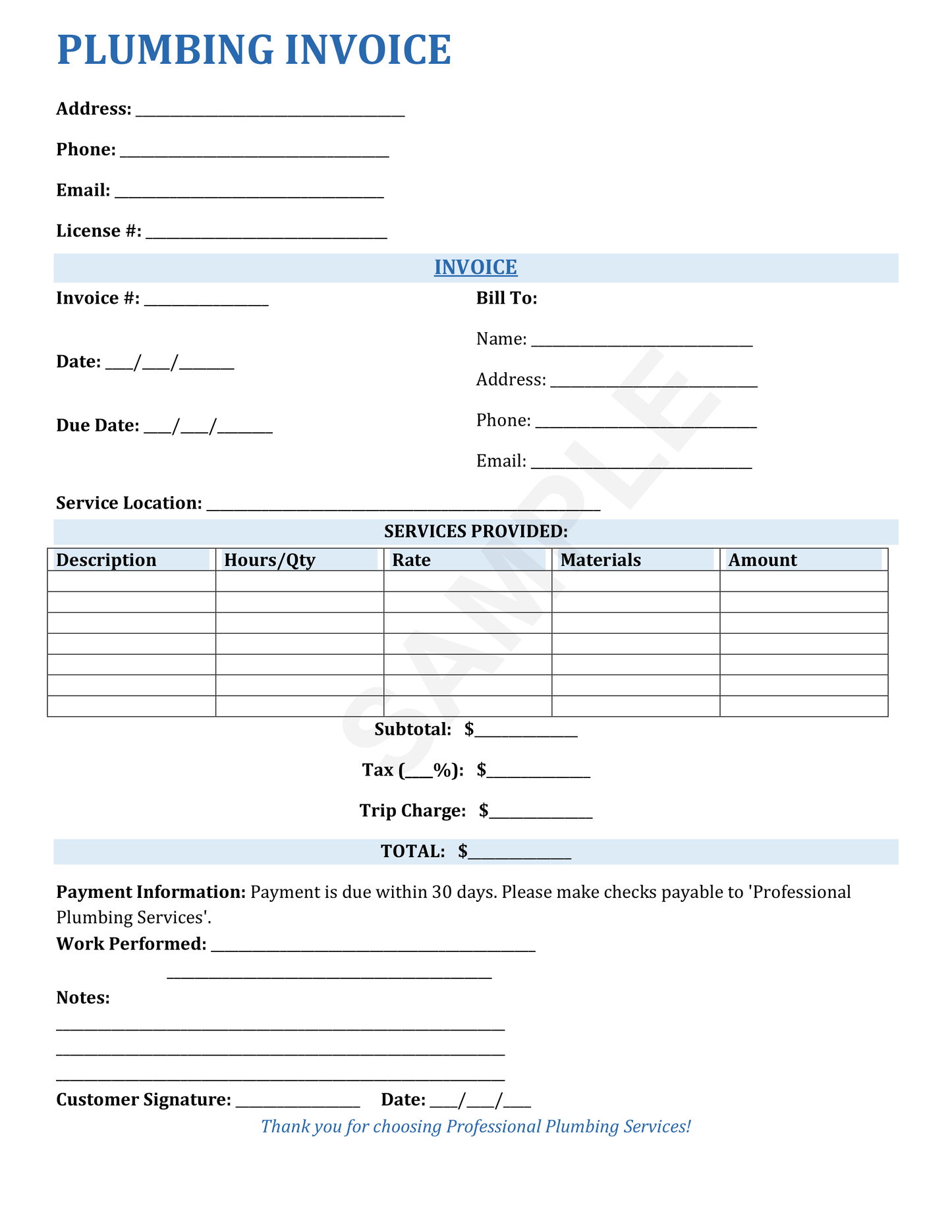 Plumbing Invoice Template