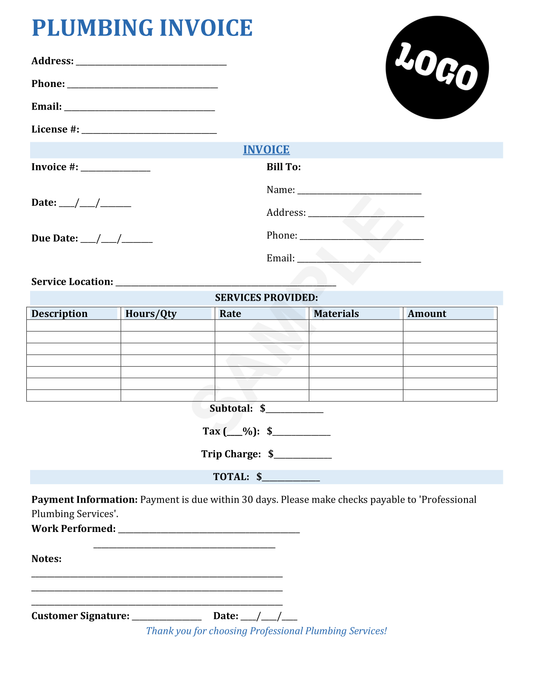 Plumbing Invoice Template