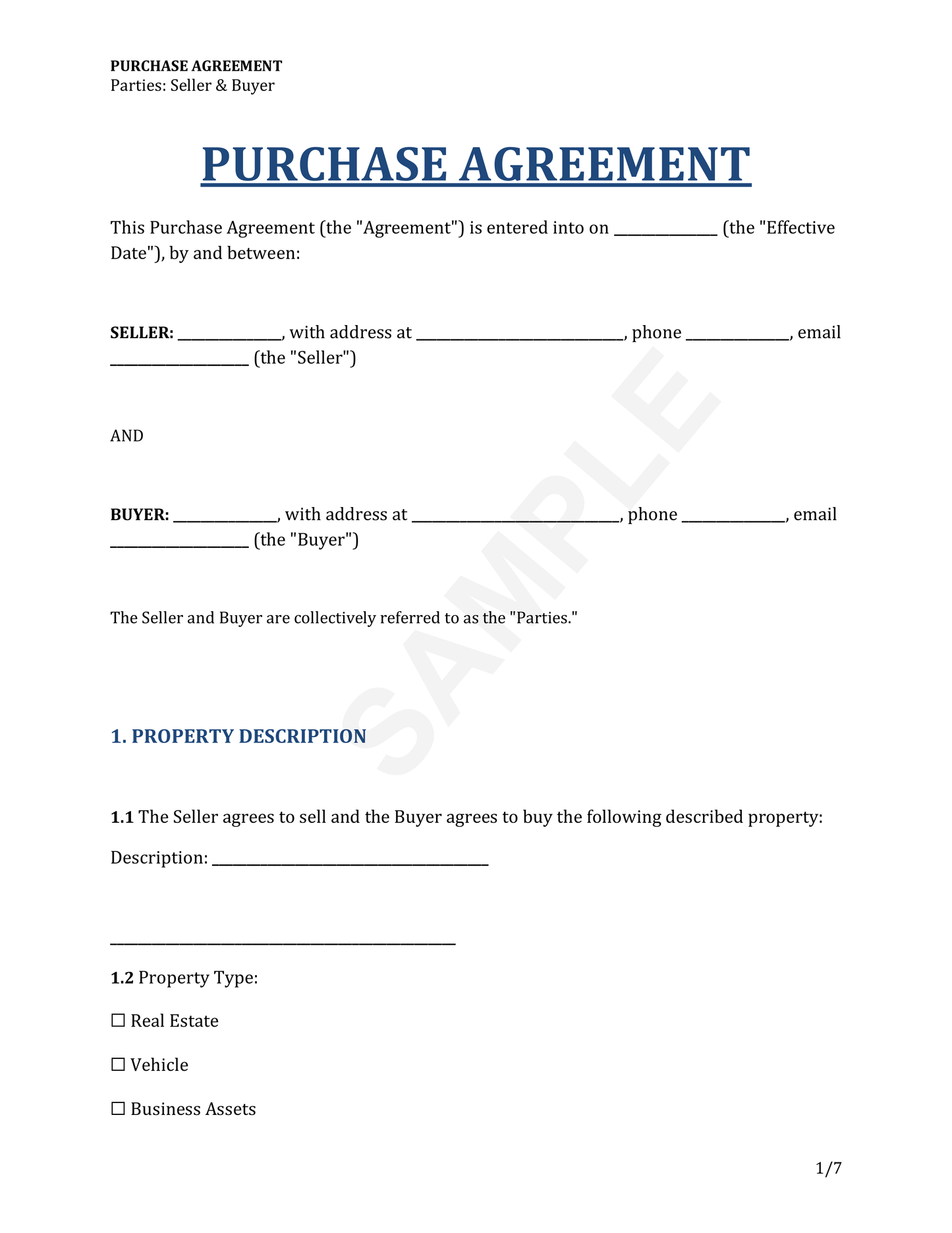 Purchase Agreement Template