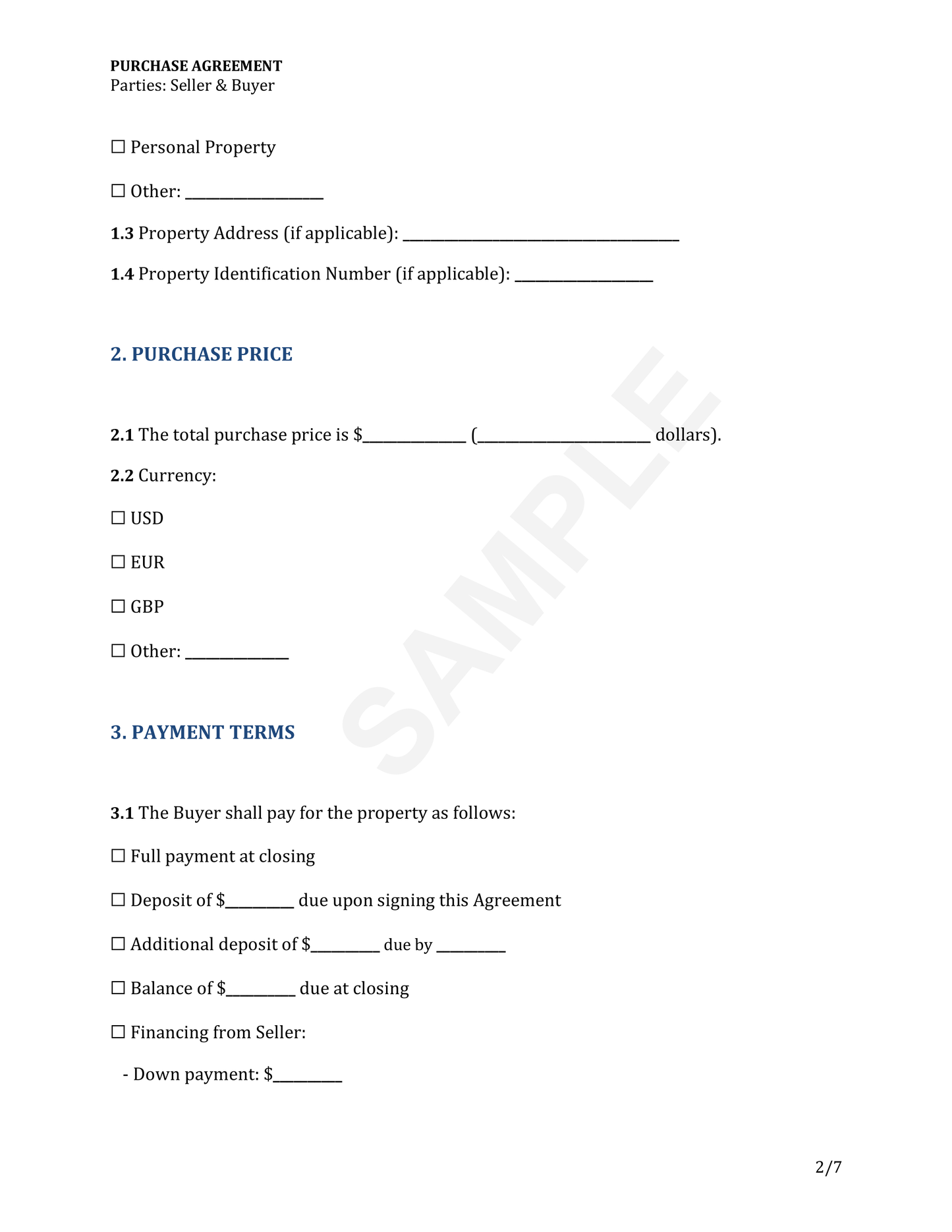 Purchase Agreement Template