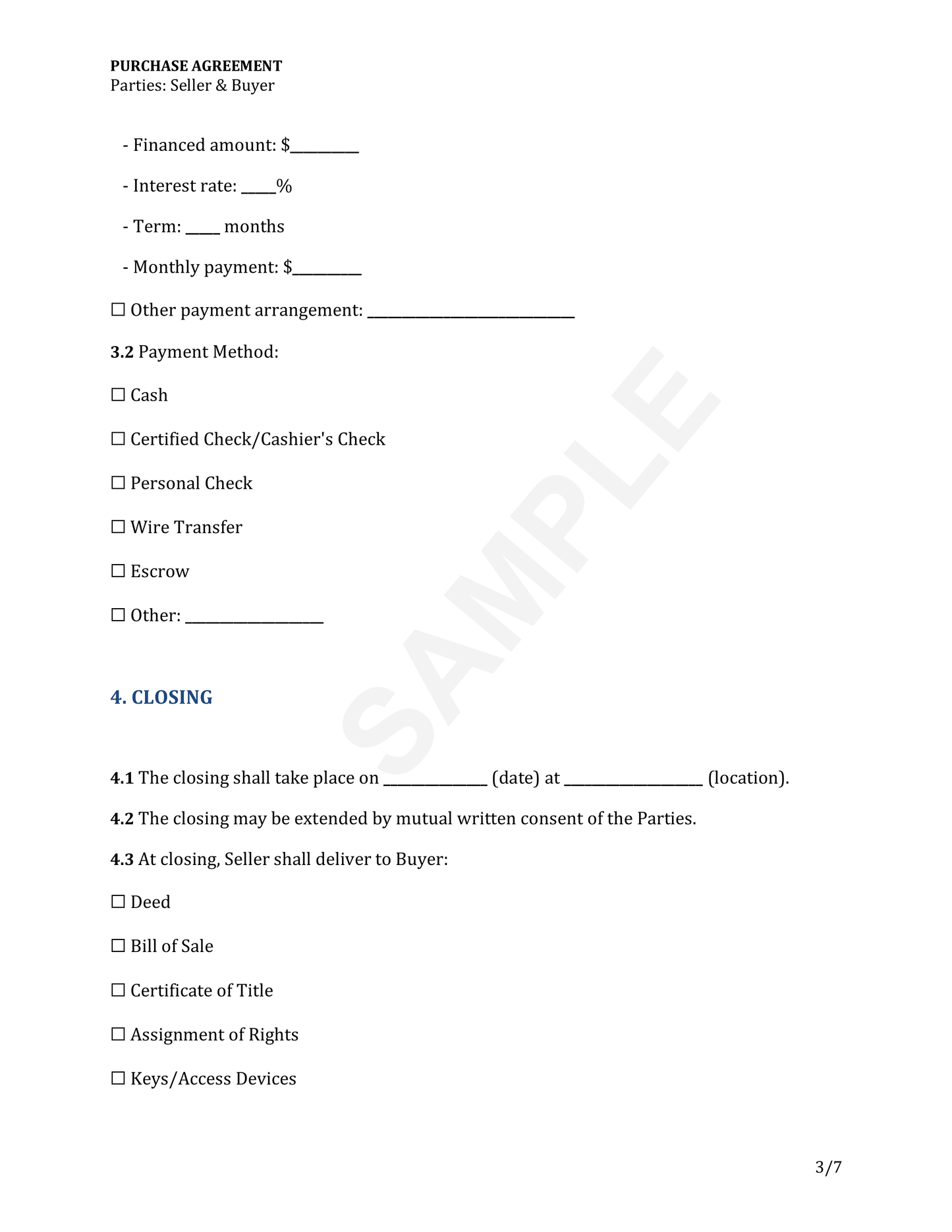 Purchase Agreement Template
