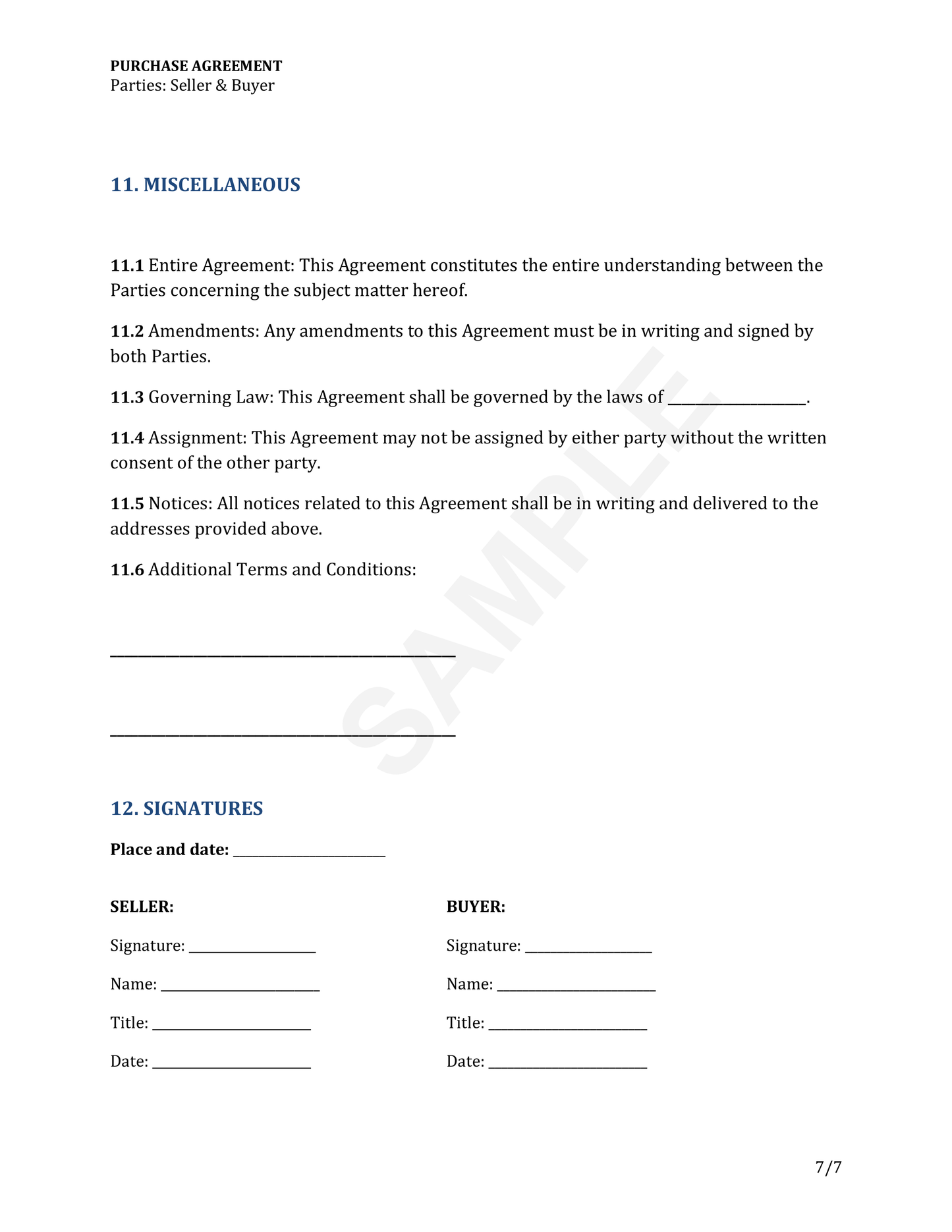Purchase Agreement Template