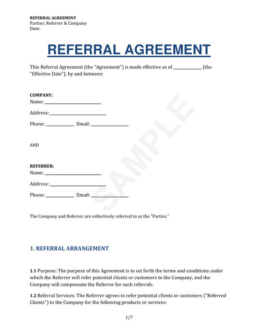 Referral Agreement Template