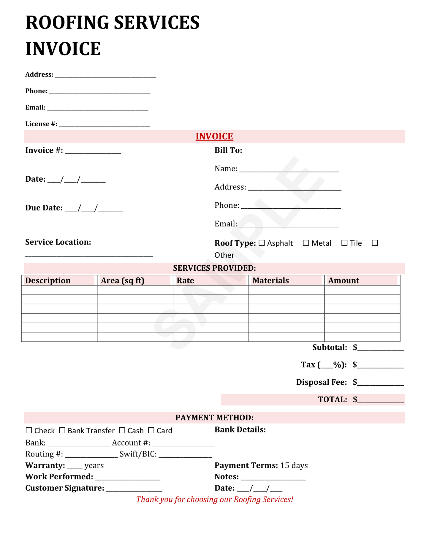Roofing Invoice Template