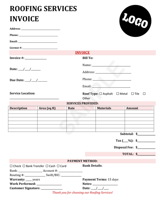 Roofing Invoice Template