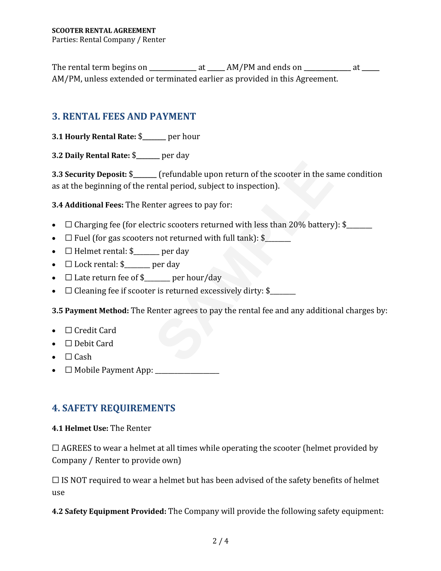 Scooter and Moped Rental Agreement Template