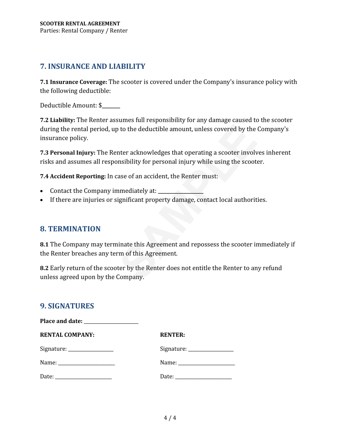 Scooter and Moped Rental Agreement Template