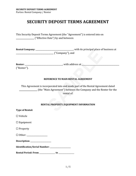 Security Deposit Terms Agreement Template