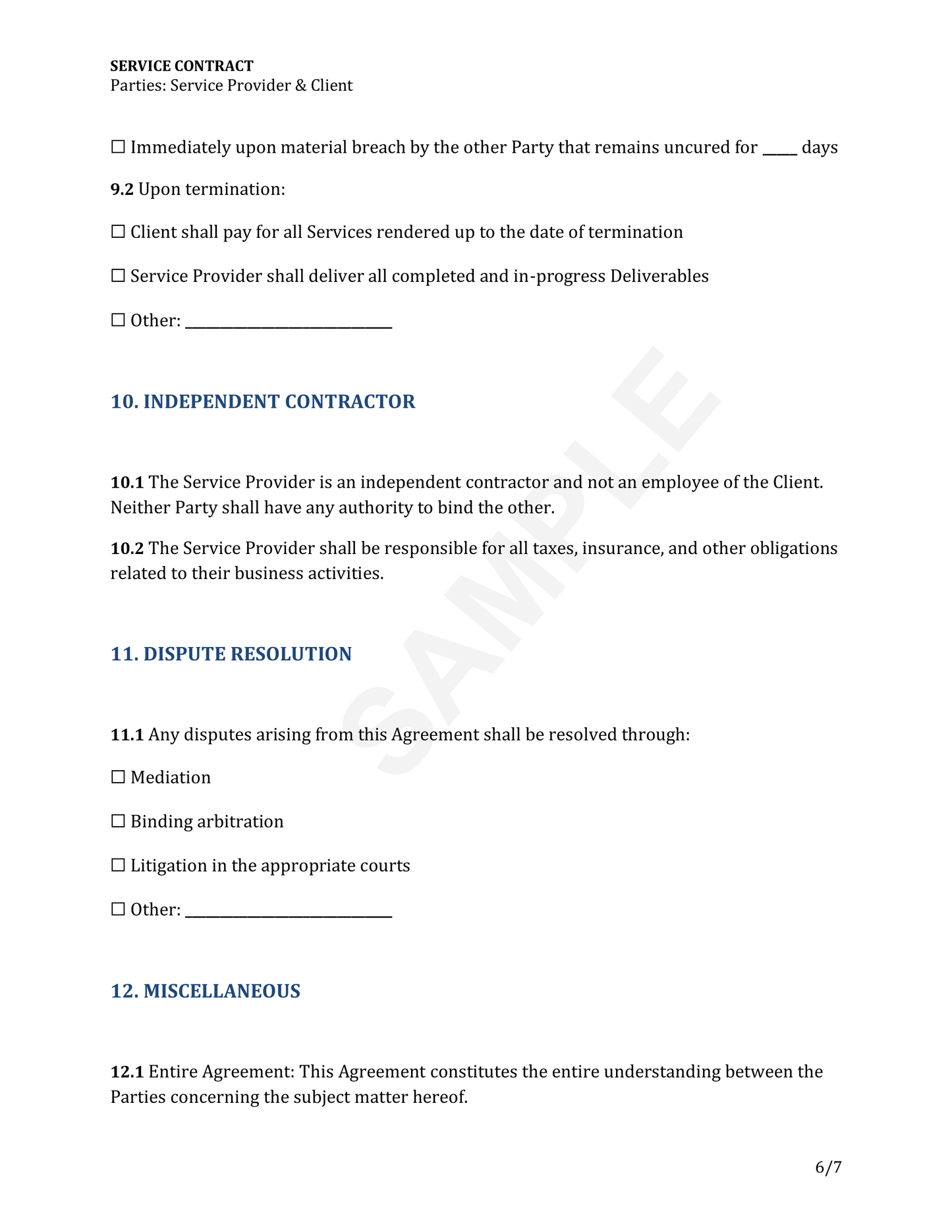 Service Contract Template