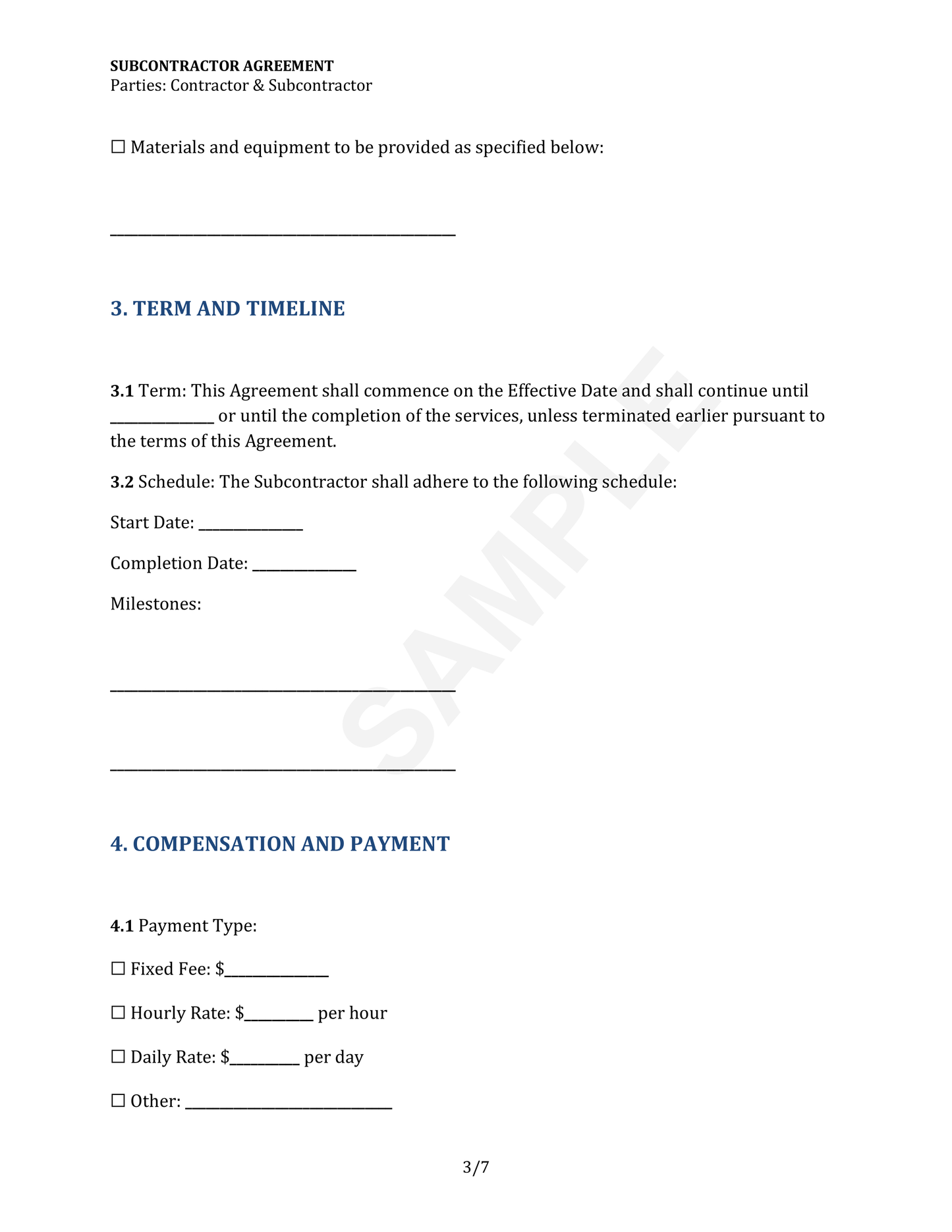 Subcontractor Agreement Template