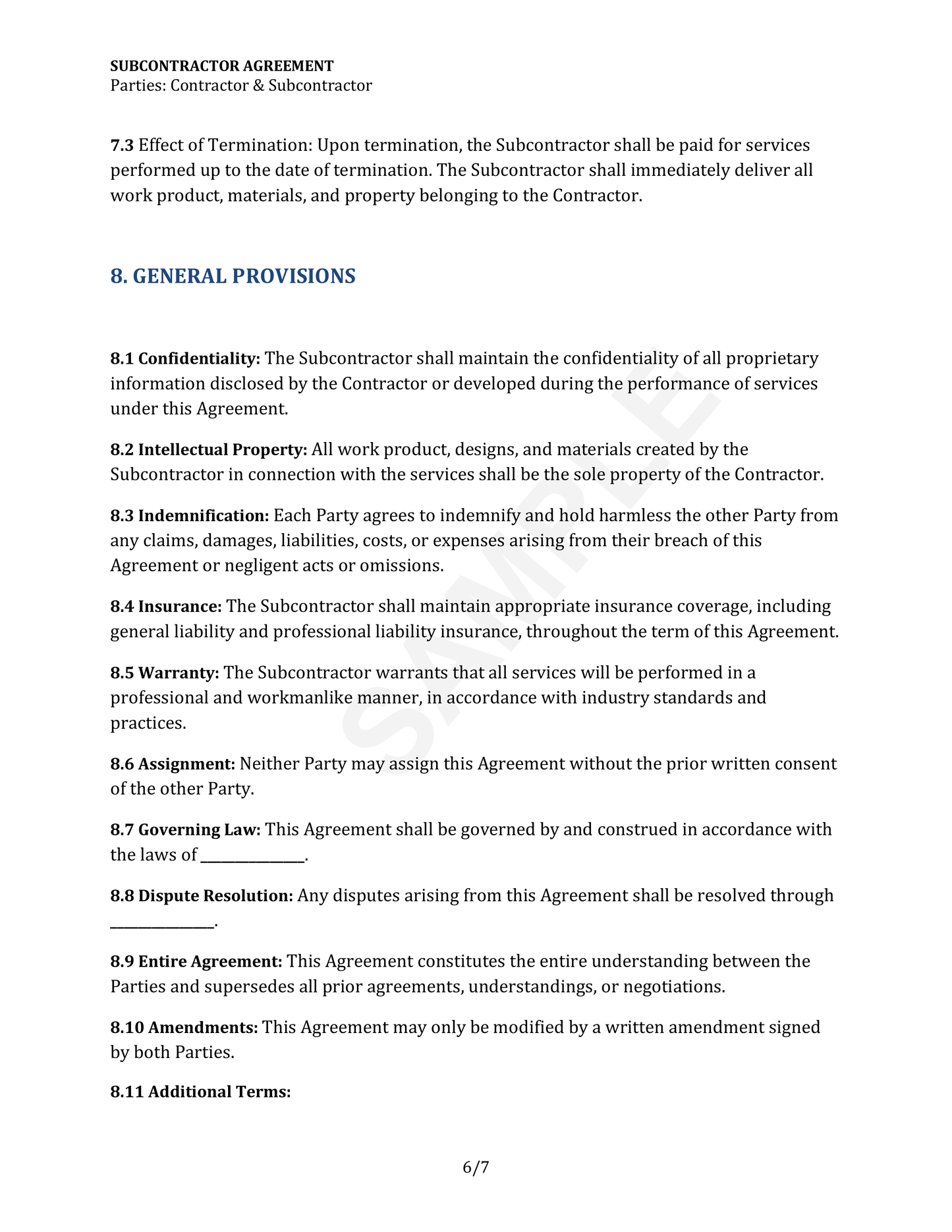 Subcontractor Agreement Template