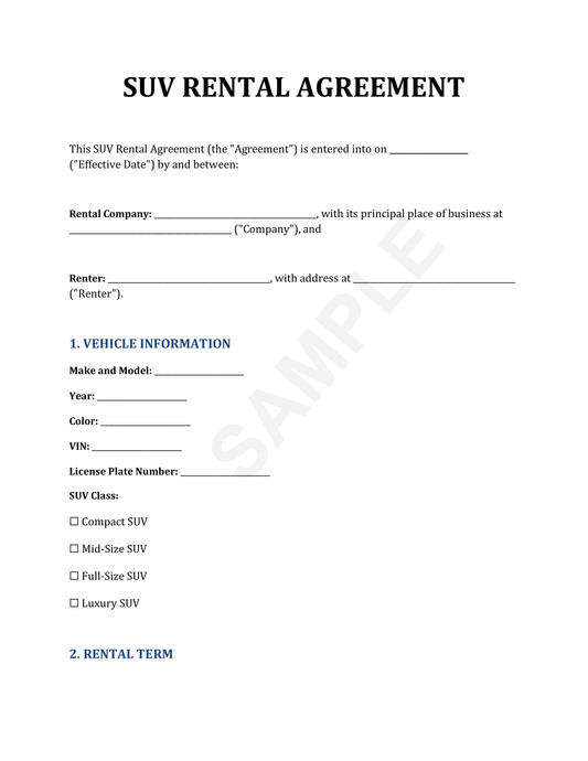 SUV Rental Agreement Template