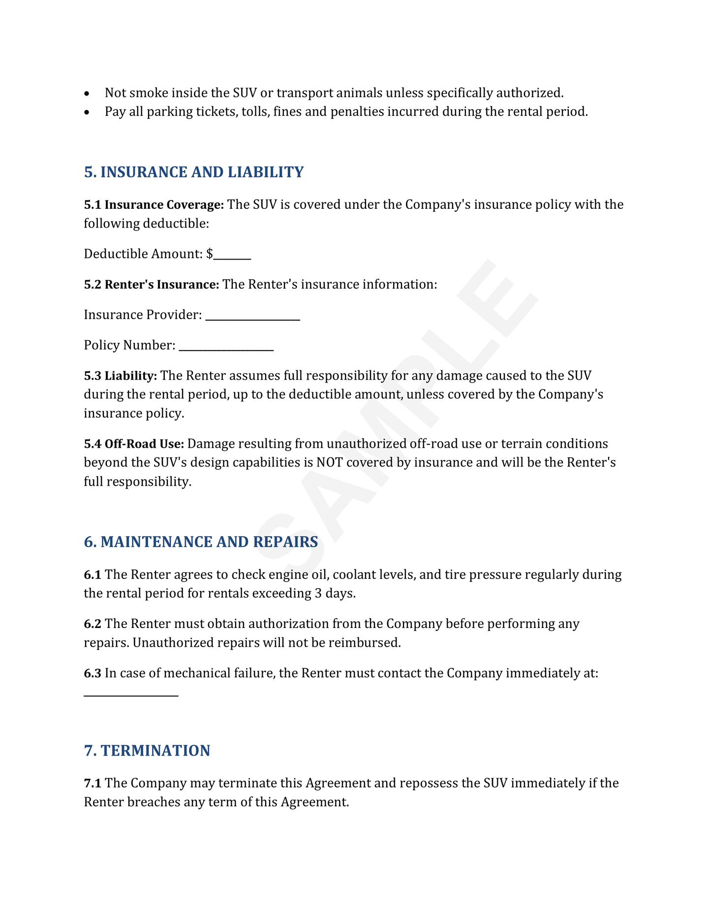 SUV Rental Agreement Template