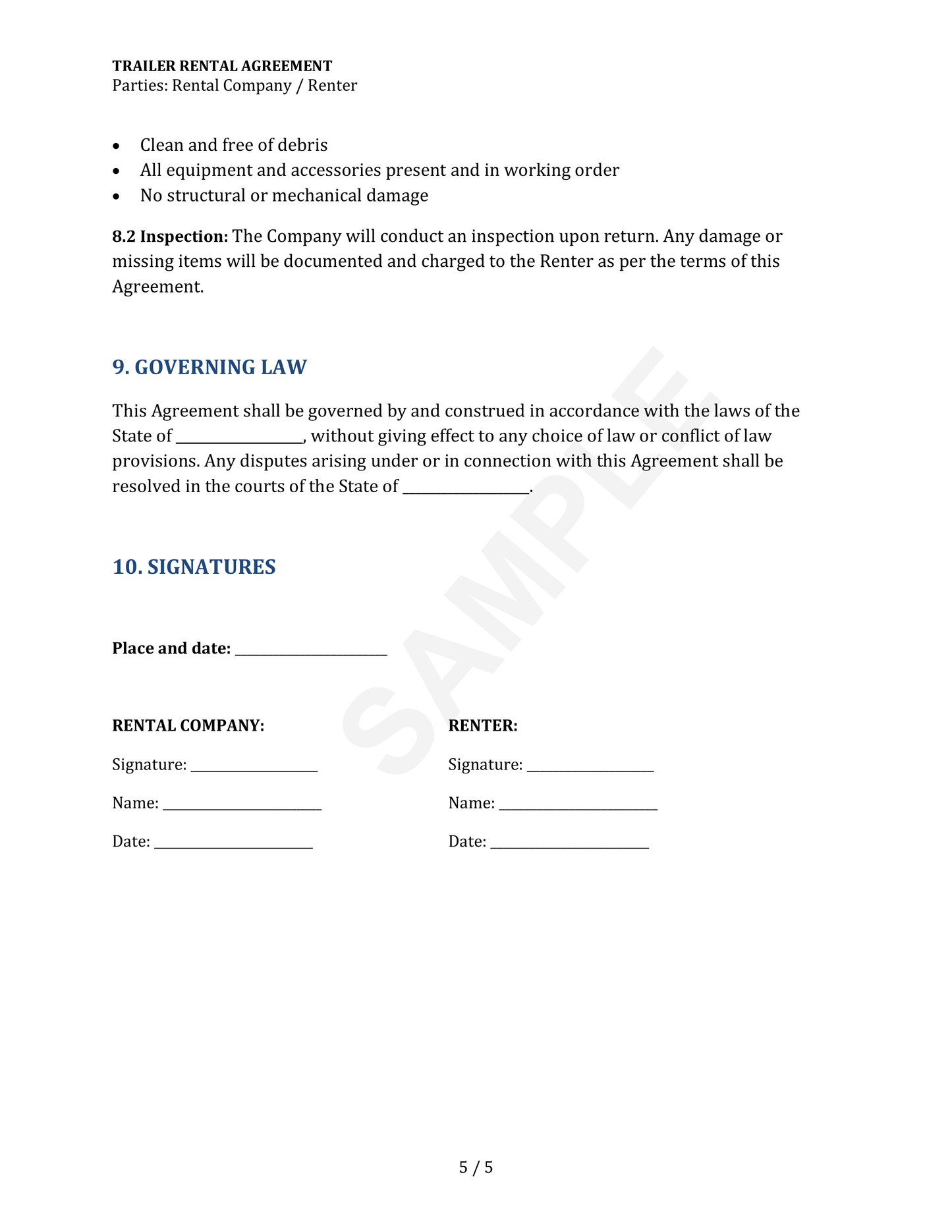 Trailer Rental Agreement Template