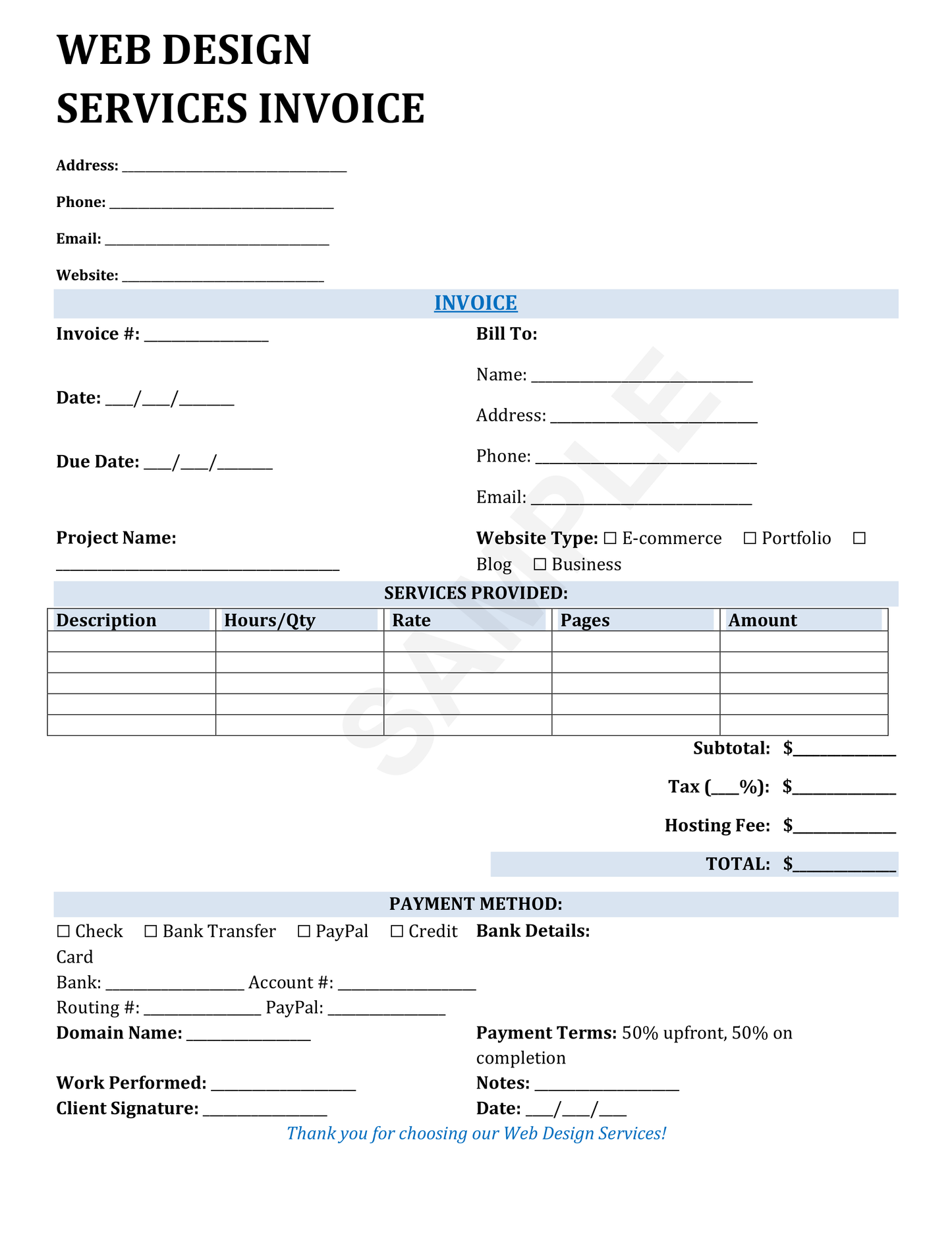 Web Design Invoice Template